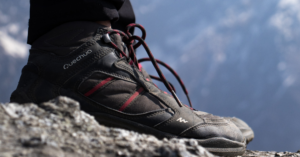 A pair of Decathlon branded hiking boots