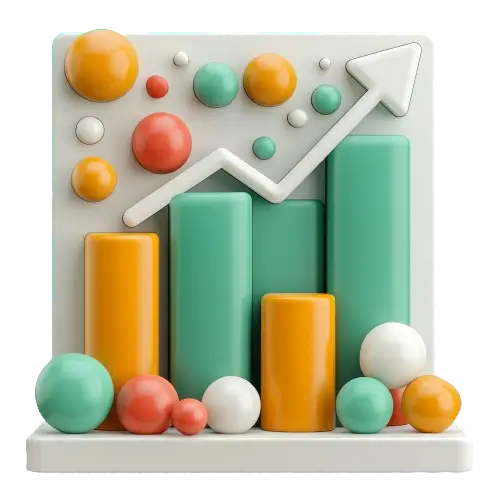 ecommerce analytics growth bar chat, done with plasticine, in orange, teal and red colors 